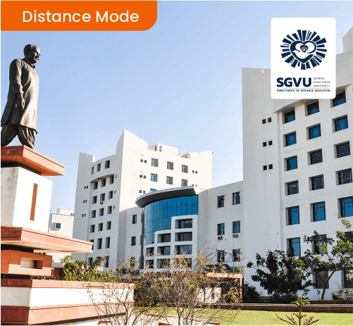 Suresh Gyan Vihar University SGVU campus buildings with Distance Mode banner for distance education