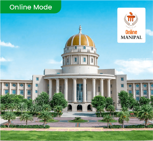 Online Mode banner featuring Manipal University campus and official Monipal logo for distance learning
