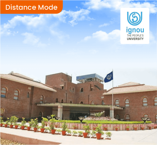 IGNOU campus with “Distance Mode” label and official IGNOU logo for distance education